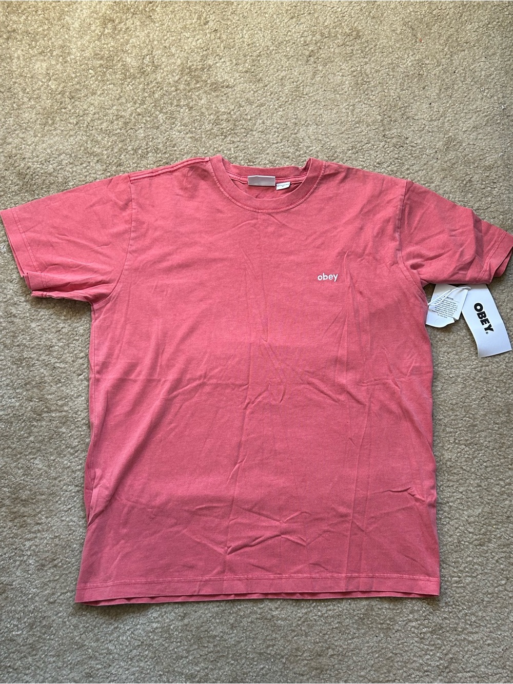 Obey Small Logo Premium T-Shirt Pink Size Medium NWT